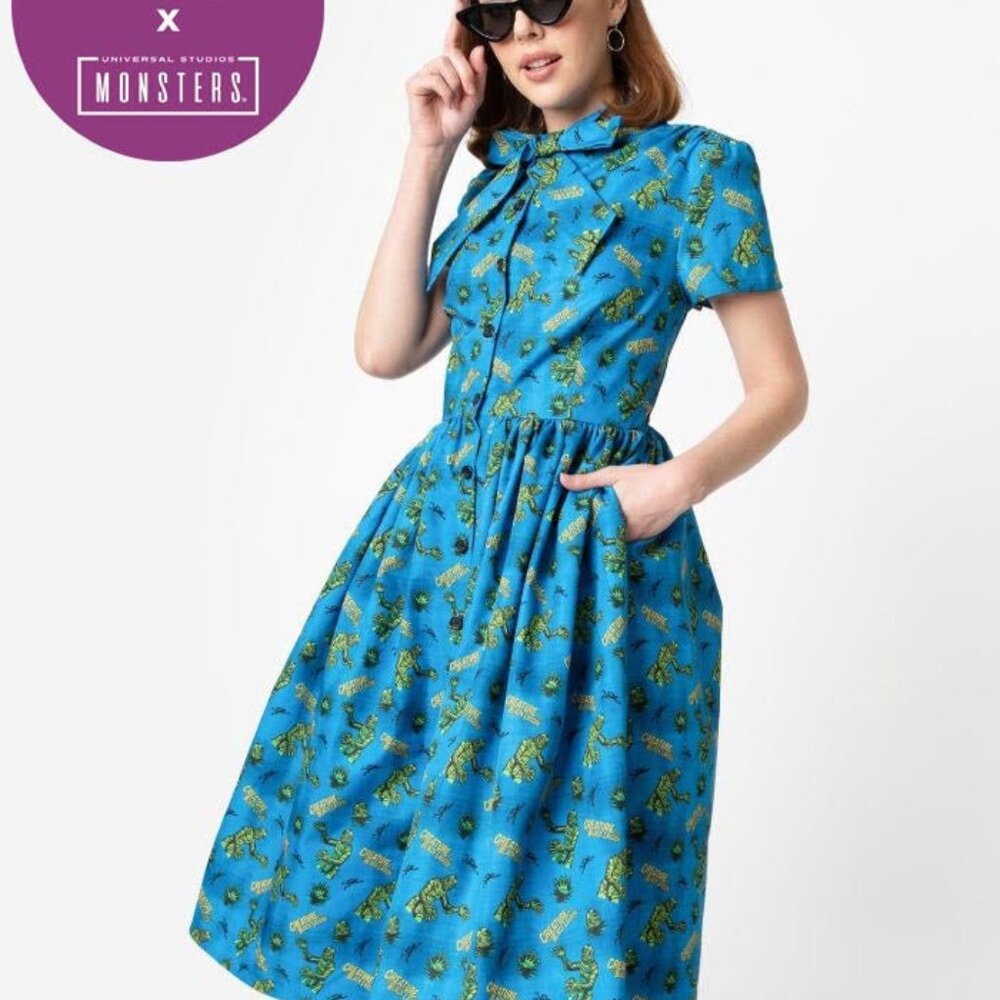NWT Universal Monsters Unique Vintage 1950s Creature From The Black Lagoon Dress